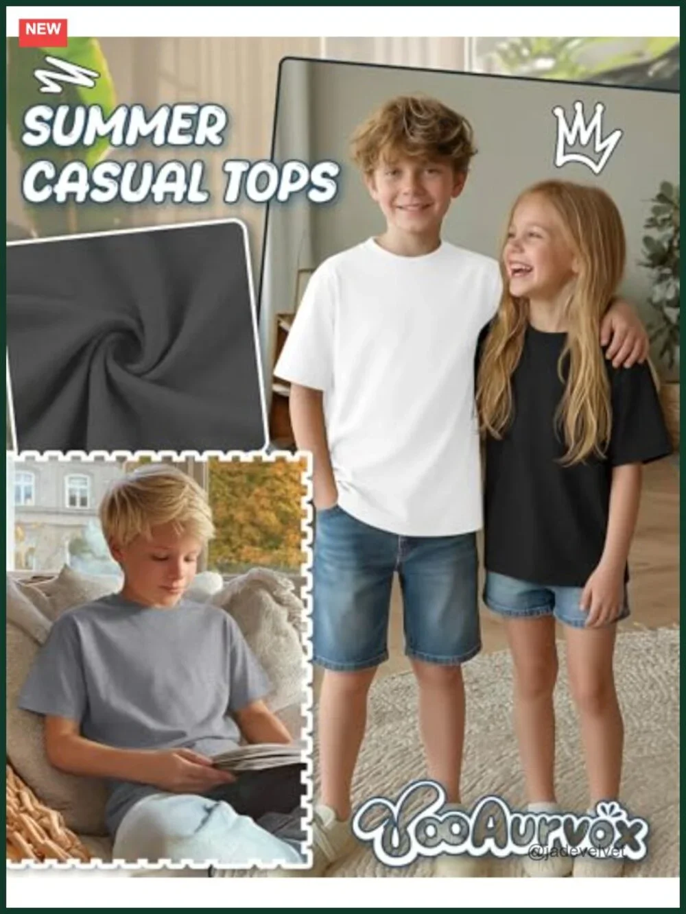 Kids Boys Cotton Blend Short Sleeve Casual Tees 4 Pack Loose Fit